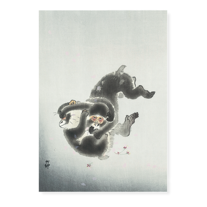 Two playing monkeys By Ohara Koson - Art Print