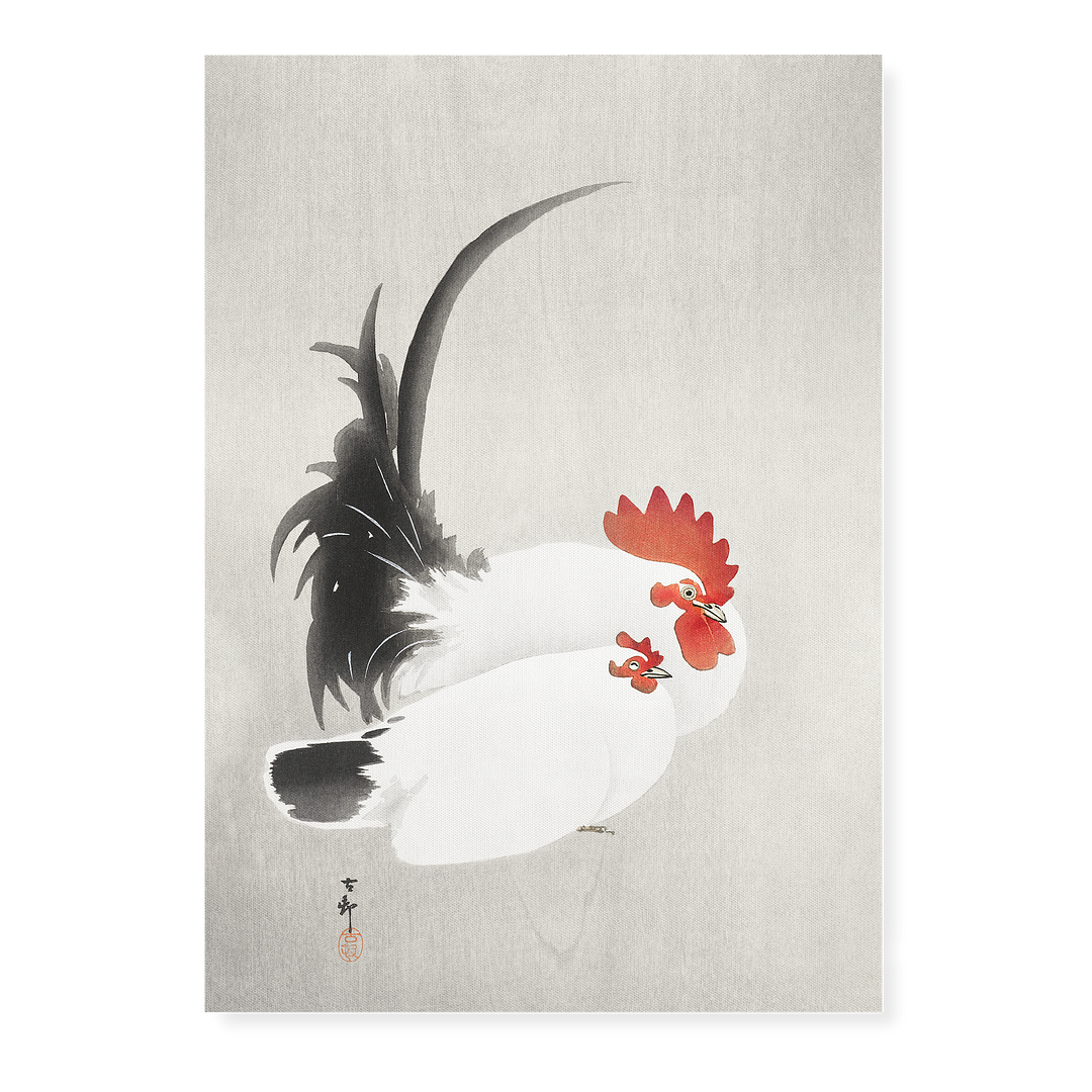 Rooster and hen By Ohara Koson - Art Print