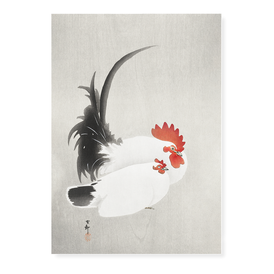 Rooster and hen By Ohara Koson - Art Print