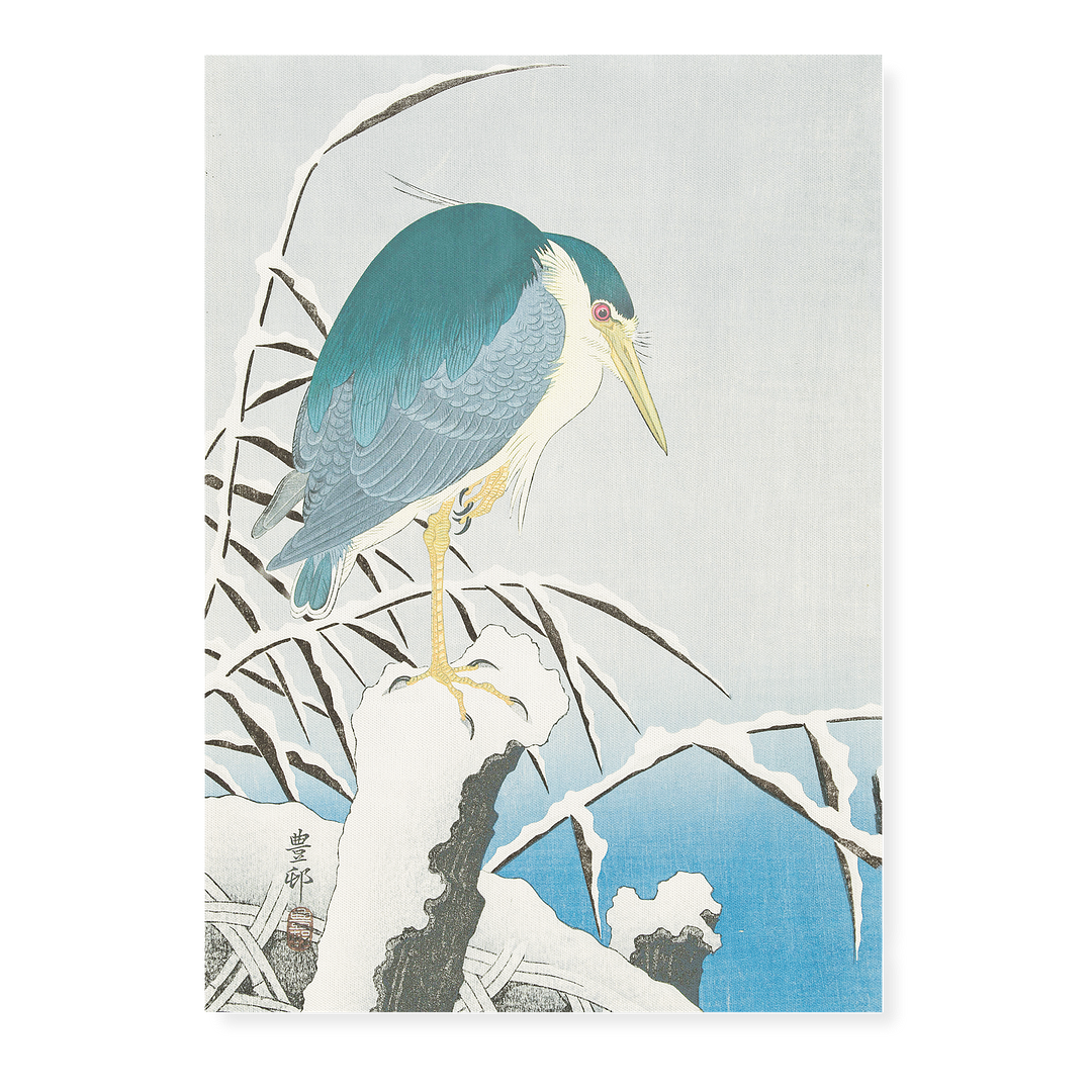 Heron in snow By Ohara Koson - Art Print