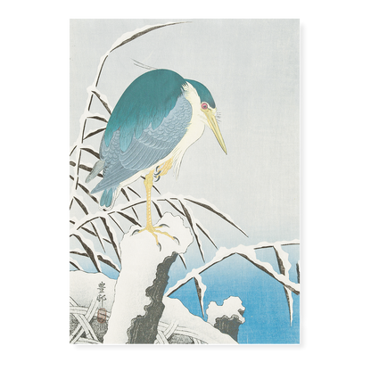 Heron in snow By Ohara Koson - Art Print