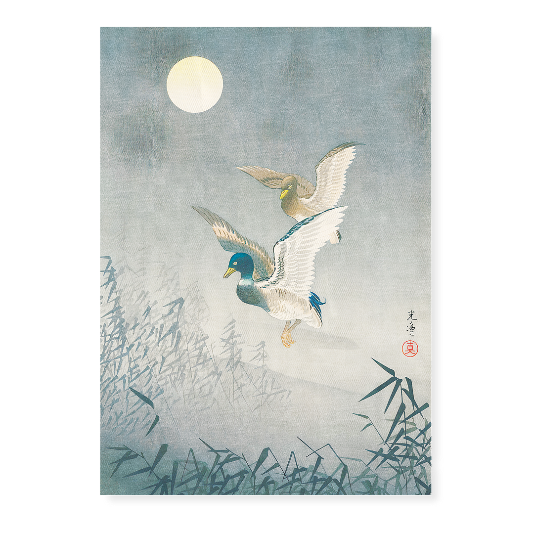 Ducks under the Full Moon By Koitsu Tsuchiya - Art Print