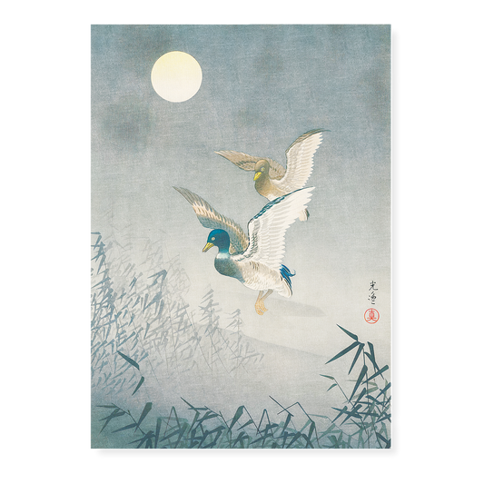 Ducks under the Full Moon By Koitsu Tsuchiya - Art Print