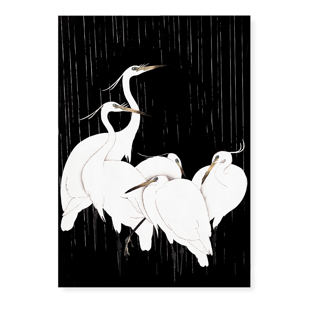 Egrets in the rain black version By Ohara Koson - Art Print