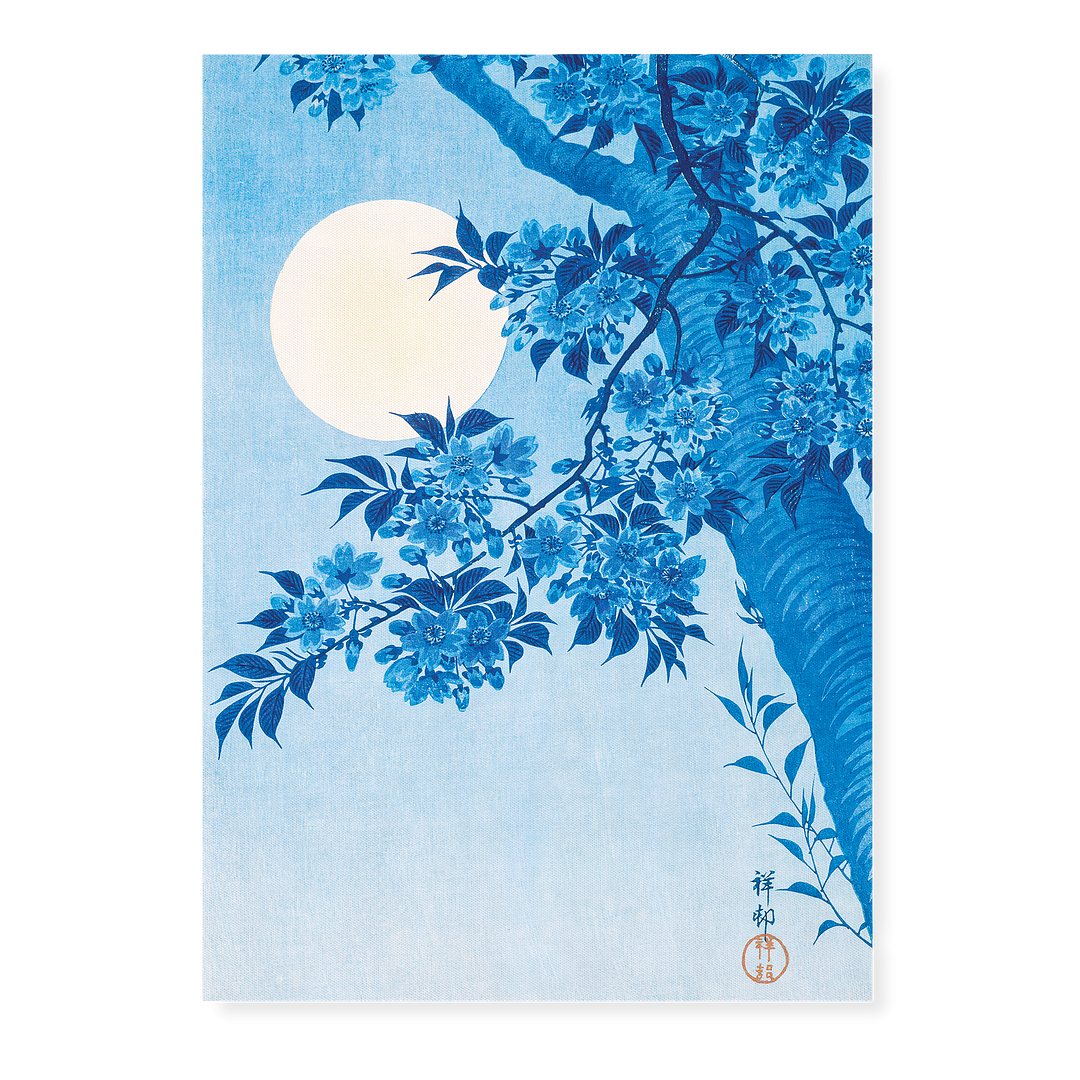 Blossoming Cherry on a Moonlit Night By Ohara Koson - Art Print