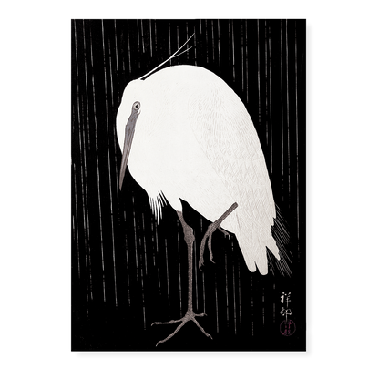 Egret in the rain By Ohara Koson - Art Print