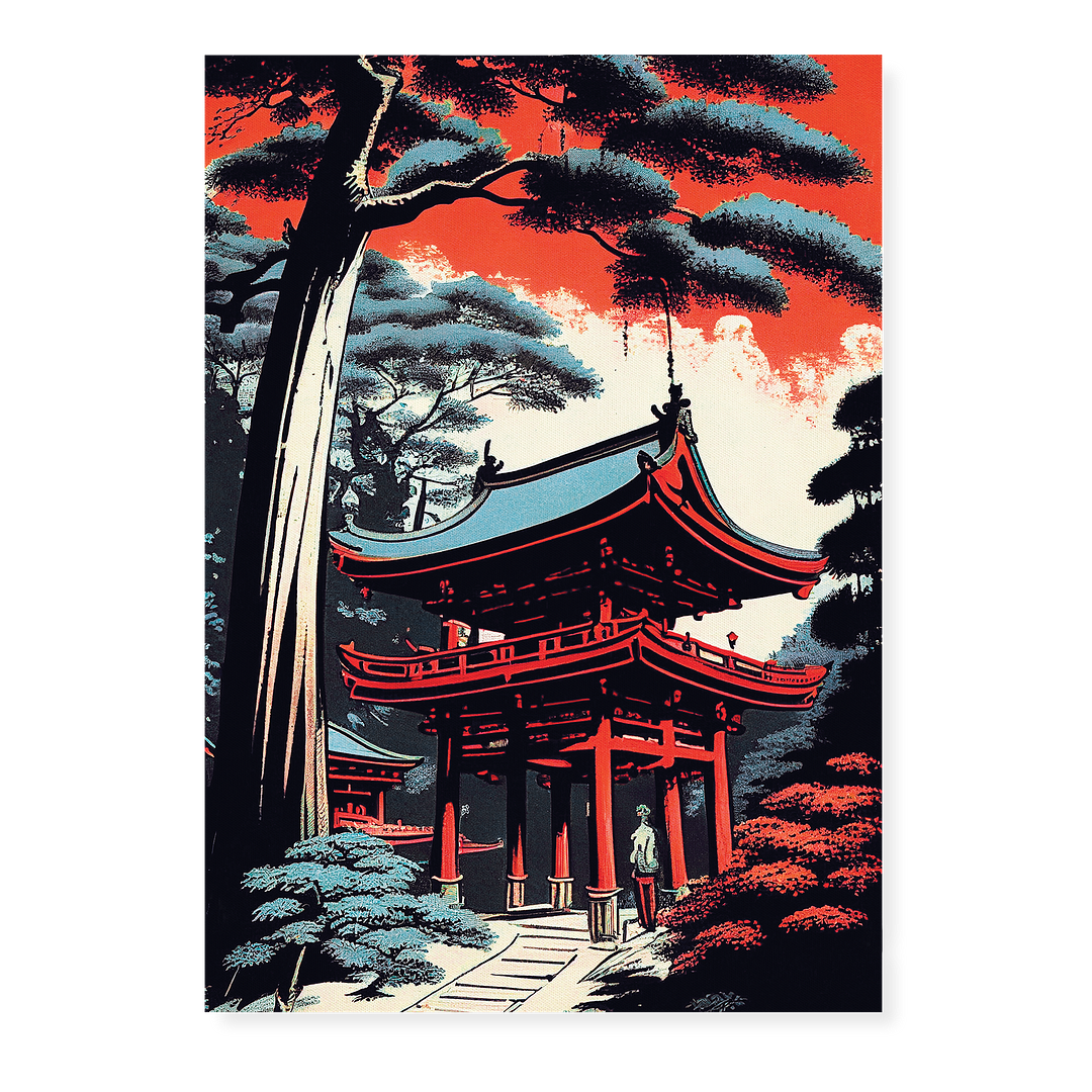 A Red shrine at dusk - Art Print