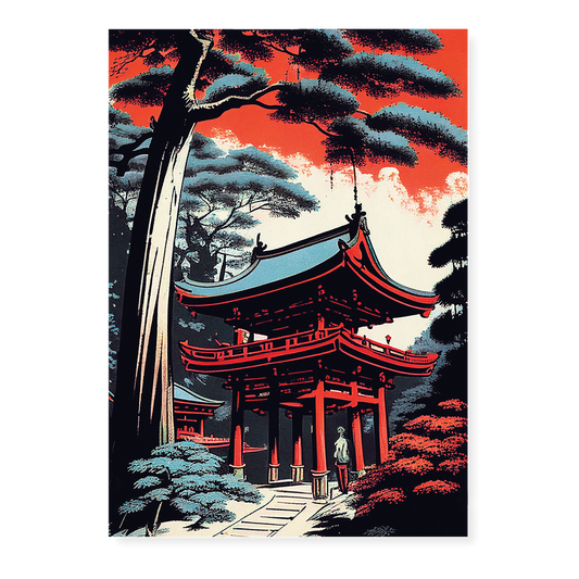 A Red shrine at dusk - Art Print