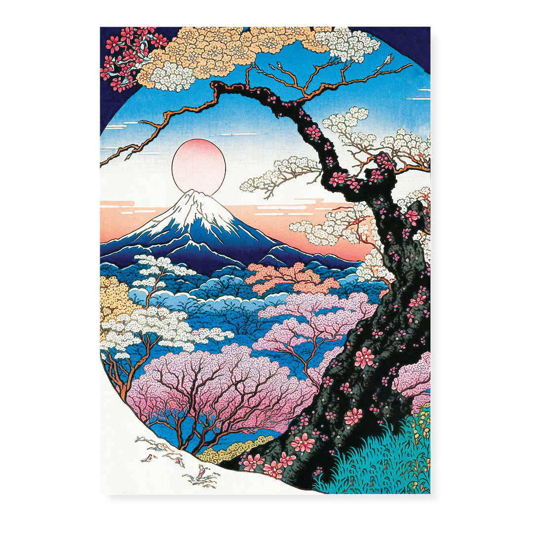 Colorful trees with mount fuji - Art Print