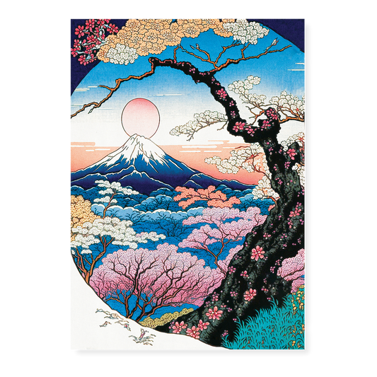 Colorful trees with mount fuji - Art Print