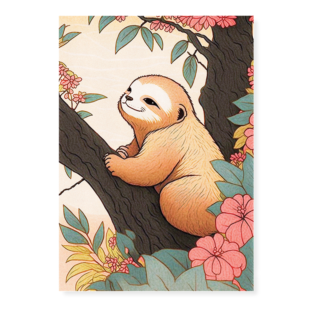 Sloth in a blossom tree - Art Print