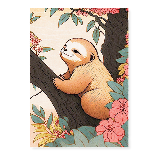 Sloth in a blossom tree - Art Print