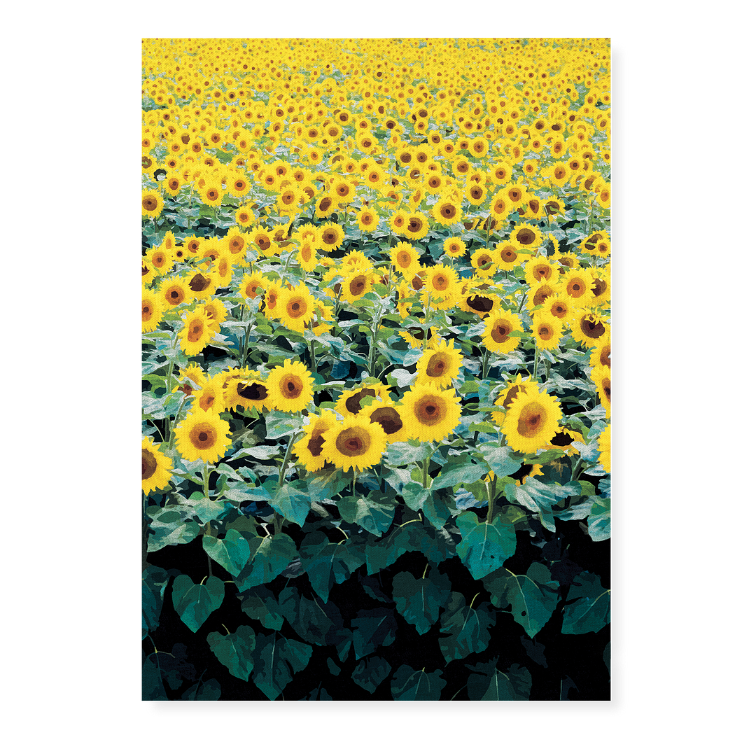 Sunflower Field Japanese Woodblock - Art Print