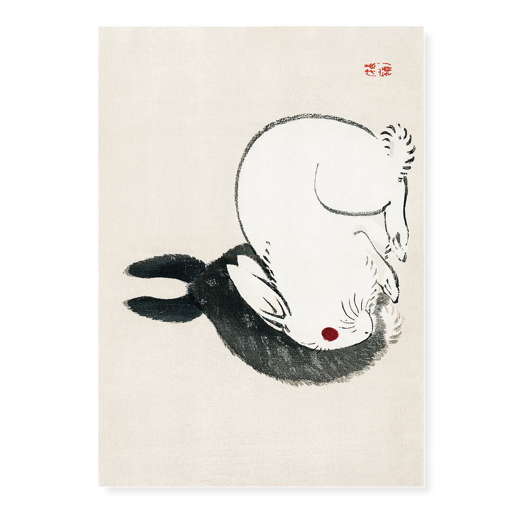 Black and white rabbits by Kōno Bairei - Art Print