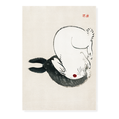 Black and white rabbits by Kōno Bairei - Art Print