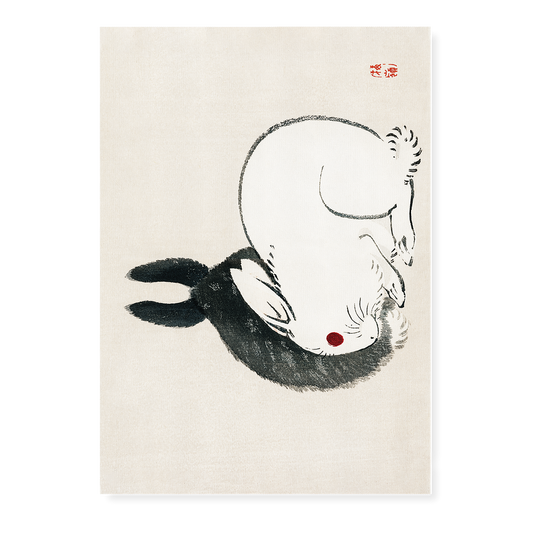 Black and white rabbits by Kōno Bairei - Art Print