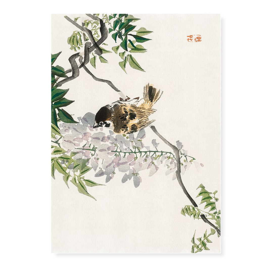 Sparrow on a branch by Kōno Bairei - Art Print