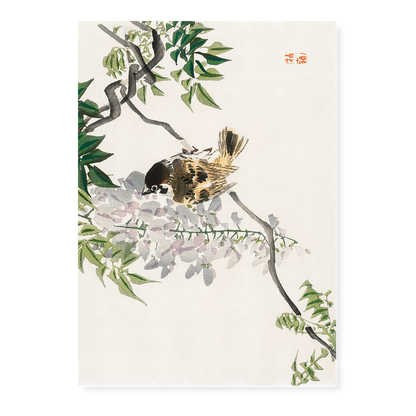 Sparrow on a branch by Kōno Bairei - Art Print