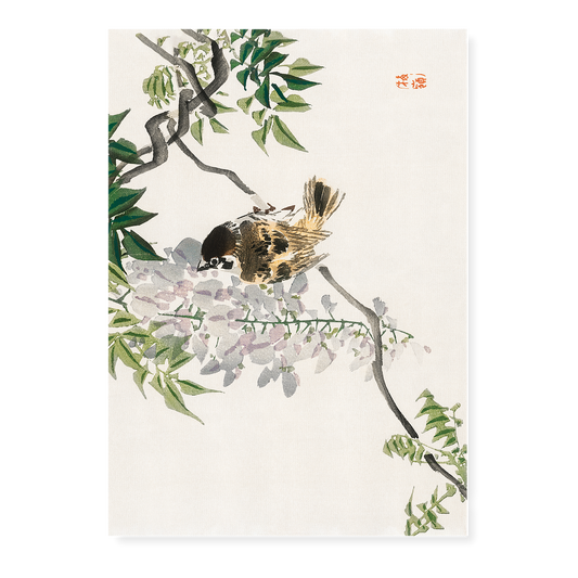 Sparrow on a branch by Kōno Bairei - Art Print