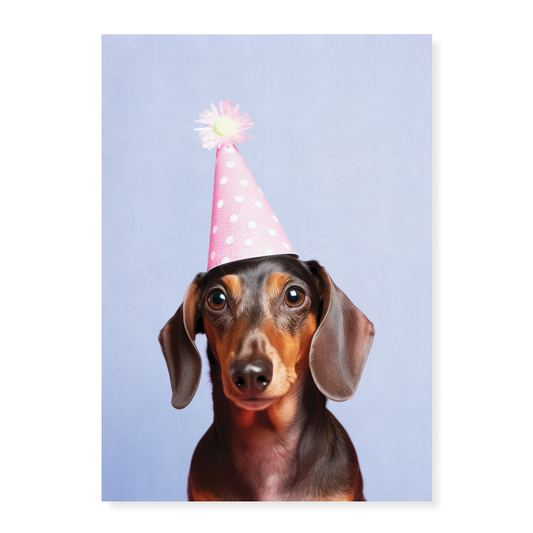 Dachshund with a pink party hat - Art Print