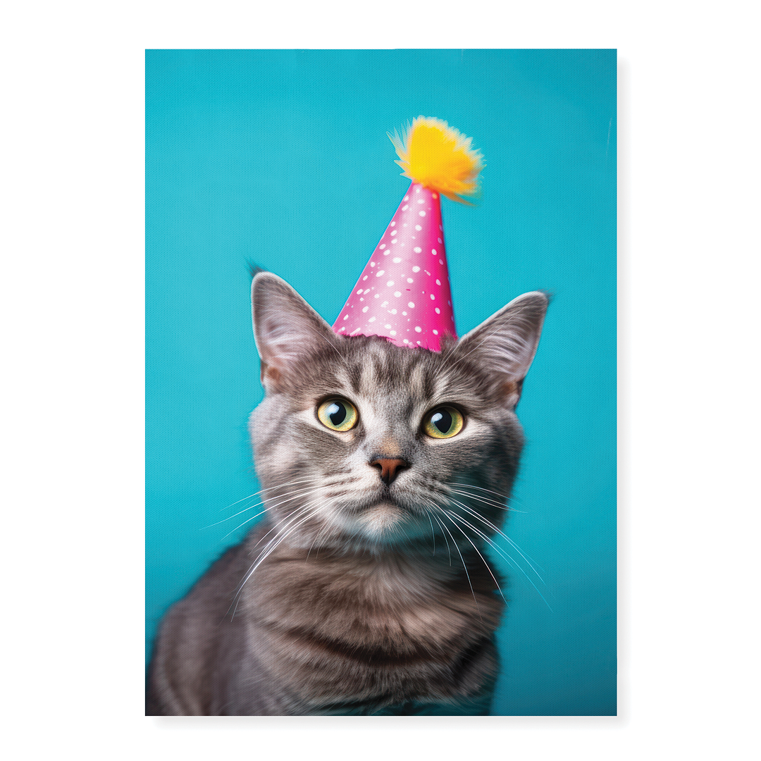 Cat with a pink party hat - Art Print