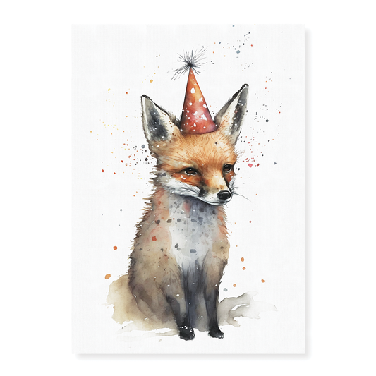 fox wearing a party hat - Art Print