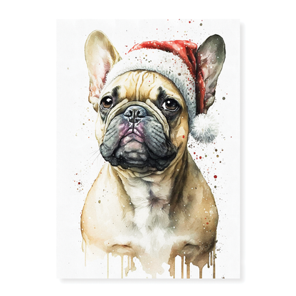 French bulldog wearing a Christmas hat - Art Print