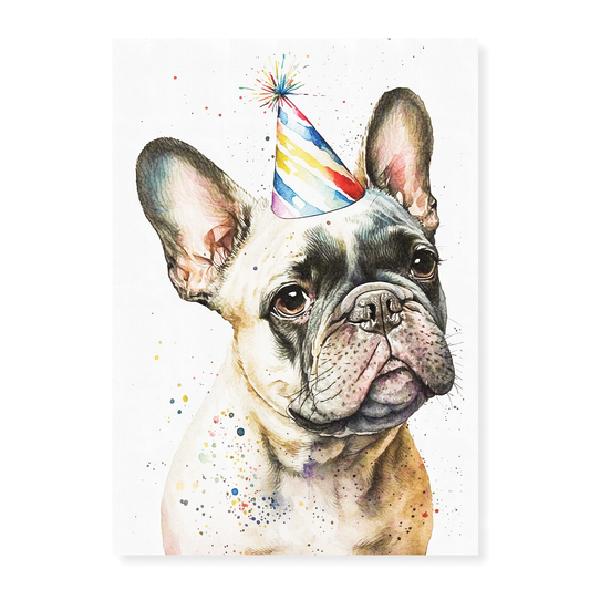 French bulldog wearing a party hat - Art Print