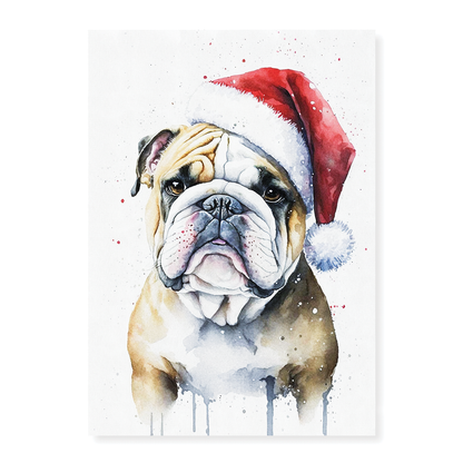Engelse bulldog wearing a Christmas hat - Art Print