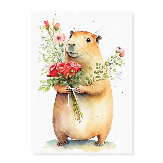 Capybara bringing flowers - Art Print