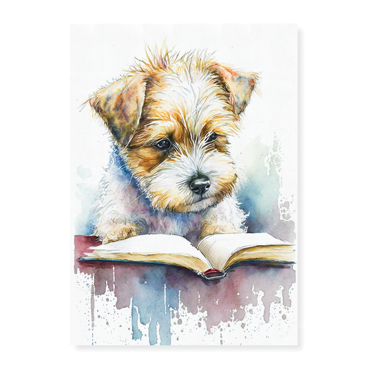 Puppy reading a book - Art Print