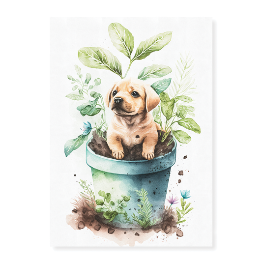 Puppy labrador playing in a plant - Art Print