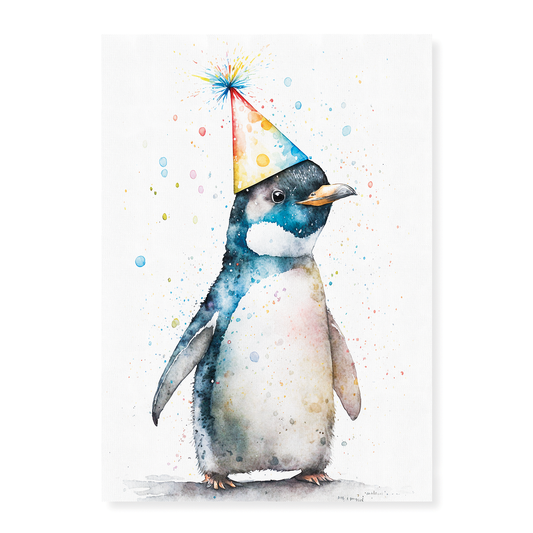 Penguin with a party hat - Art Print