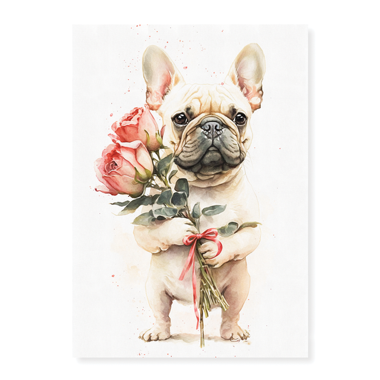 French bulldog bringing flowers - Art Print