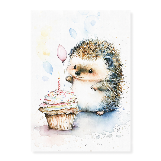 Hedgehog enjoying his cupcake - Art Print