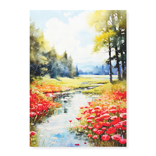 Poppy landscape scene - Art Print