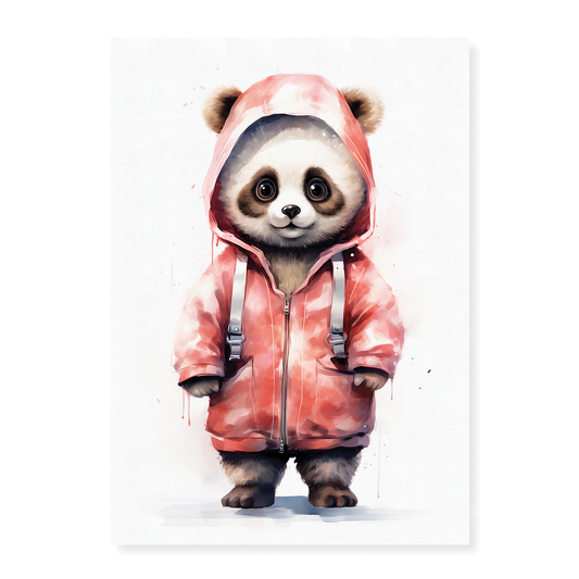 Panda wearing red raincoat - Art Print