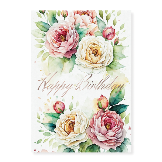 Happy Birthday Pink And White Roses - Art Print