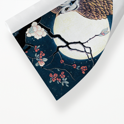 Glowing blossoms and owl in the night - Art Print