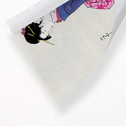 Japanese woman in kimono and a shamisen on the floor - Art Print