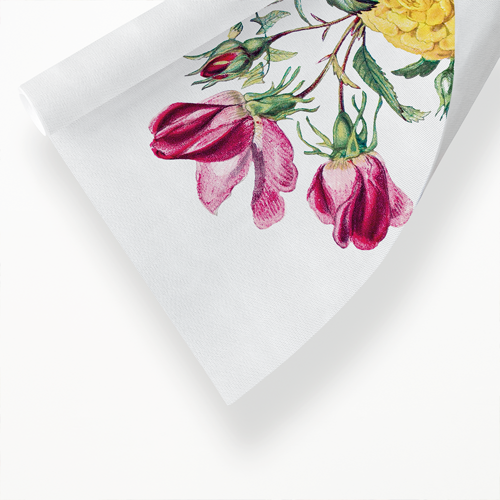 White Violet, Small Bindweed, Red and White Rosebud and Asiatic Ranunculus - Art Print