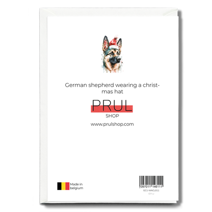 German shepherd wearing a christmas hat - Greeting Card