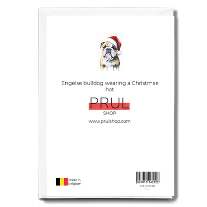 Engelse bulldog wearing a Christmas hat - Greeting Card