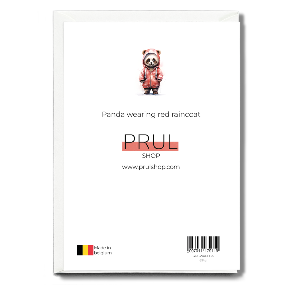 Panda wearing red raincoat - Greeting Card