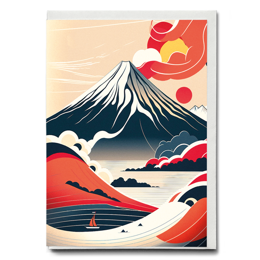 Mount fuji and red sun - Greeting Card