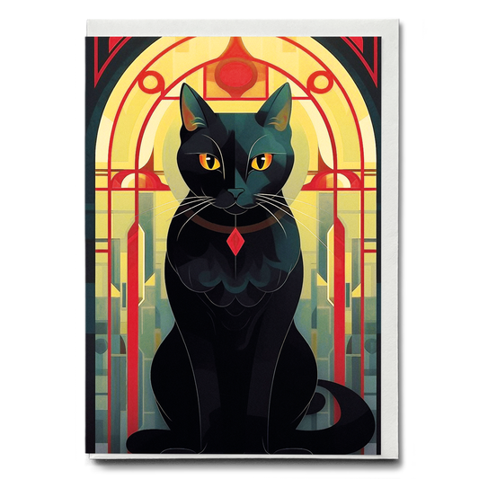 Elegant black cat II - Greeting Card