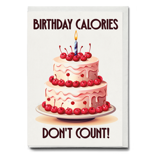 Birthday calories don't count! Pink Cake (Art Deco) - Greeting Card