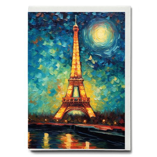 Eiffel tower during the night in Van Gogh style - Greeting Card
