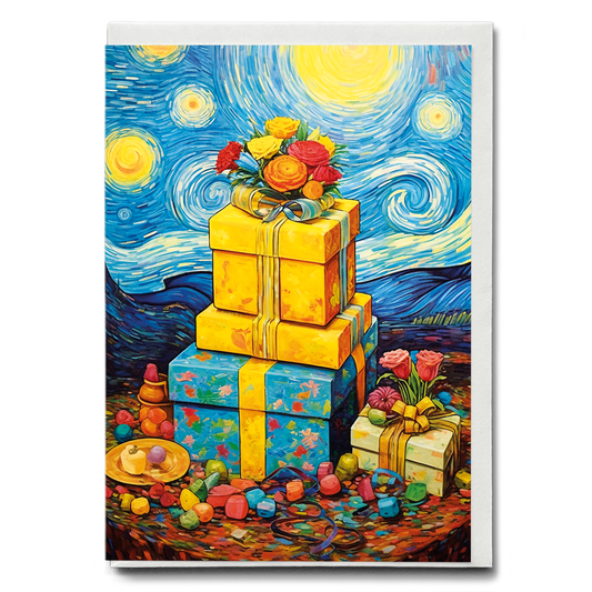 pile of presents in Van Gogh style - Greeting Card