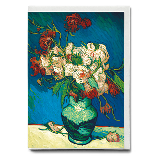 A vase of pink & red roses in Van Gogh style - Greeting Card